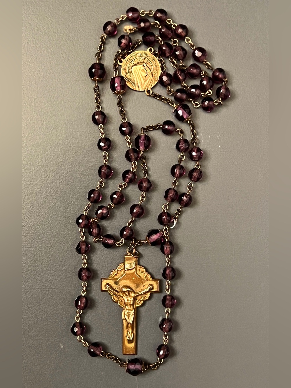 Vintage Amethyst Purple Glass Catholic Rosary Sacred Heart